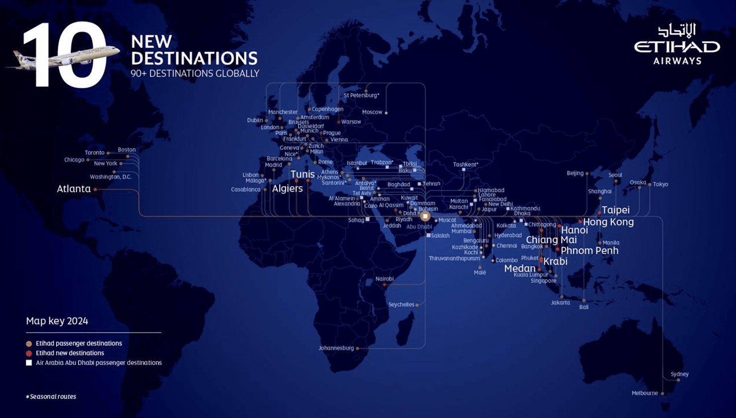 Etihad Unveils 10 New Routes